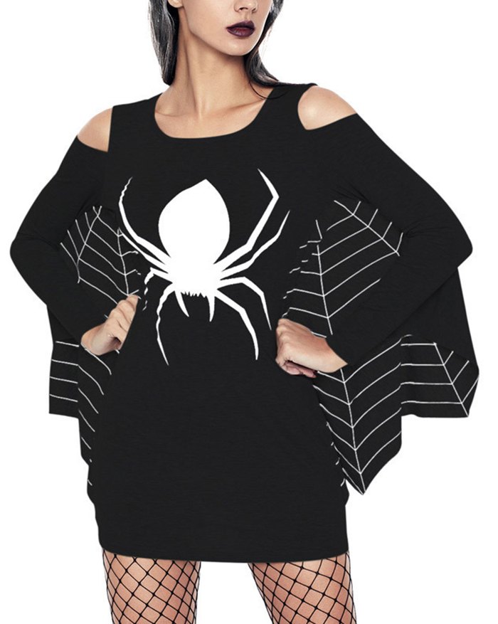 EMMIOL Halloween Spider Print Mini Dress