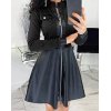 EMMIOL Pu Leder Patchwork Minikleid