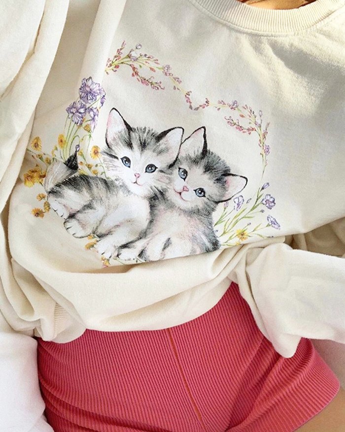 EMMIOL Nettes Cat Print Sweatshirt