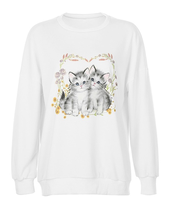 EMMIOL Nettes Cat Print Sweatshirt