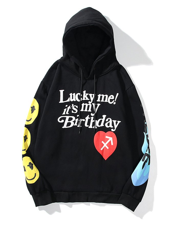 EMMIOL Men's Smiley Letter Print Hoodie