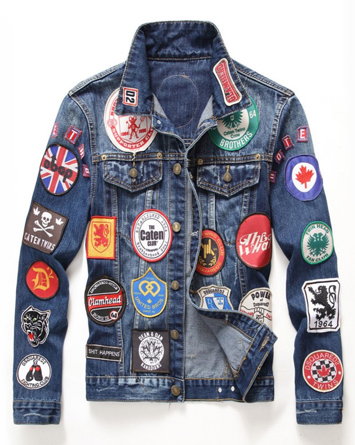 EMMIOL Chaqueta vaquera bordada con insignia para hombre