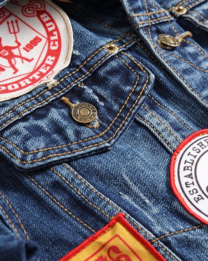 EMMIOL Chaqueta vaquera bordada con insignia para hombre