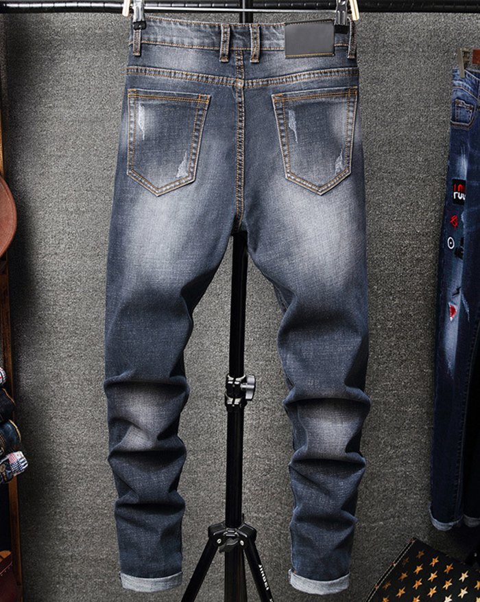 EMMIOL Vaqueros rasgados con bordado de letras para hombre