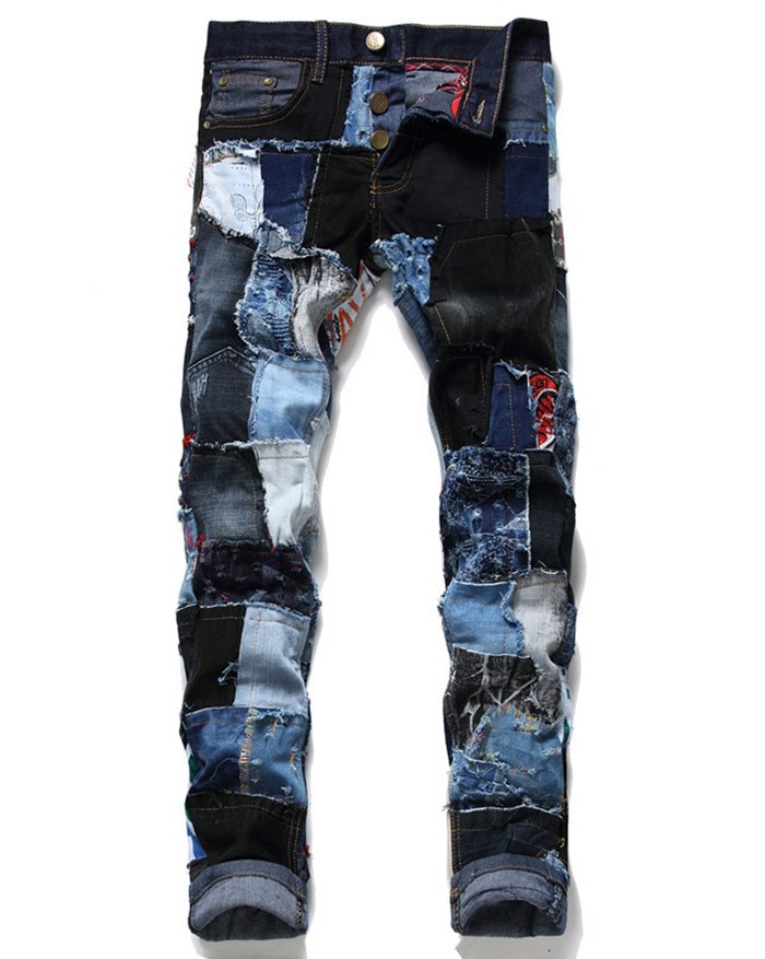 EMMIOL Men's Patchwork Straight Jeans