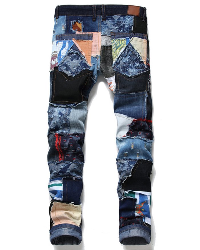 EMMIOL Men's Patchwork Straight Jeans