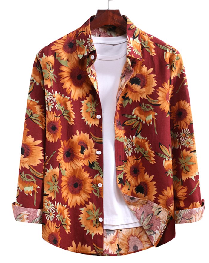 EMMIOL Men's Sunflower Print Button Shirt