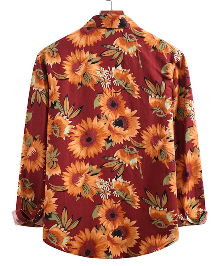 EMMIOL Men's Sunflower Print Button Shirt
