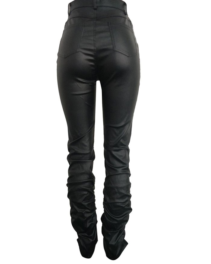 EMMIOL Pu Leather Stacked Pants