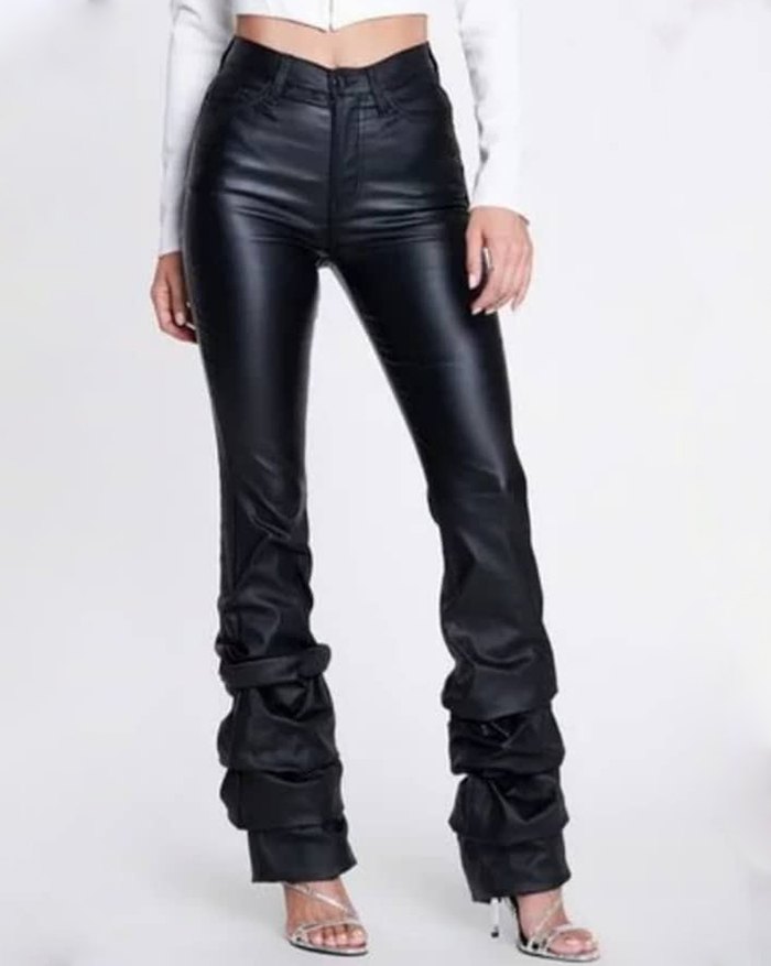 EMMIOL Pu Leather Stacked Pants