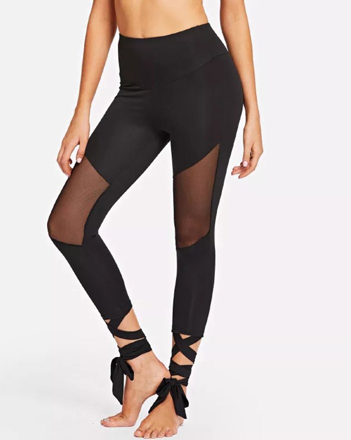 EMMIOL Mesh Stitching Lace-up Legging