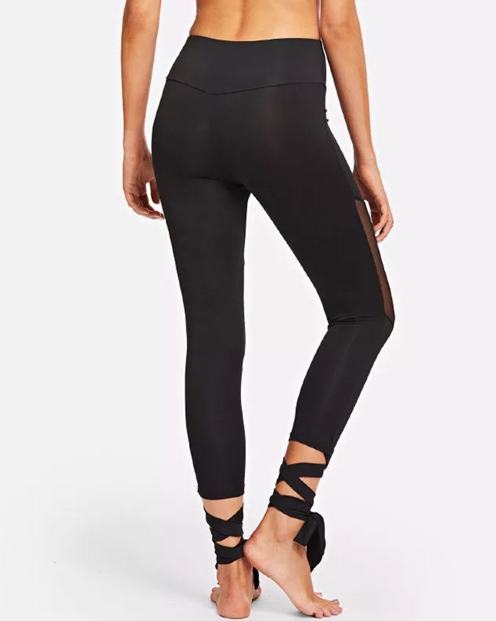 EMMIOL Mesh Stitching Lace-up Legging