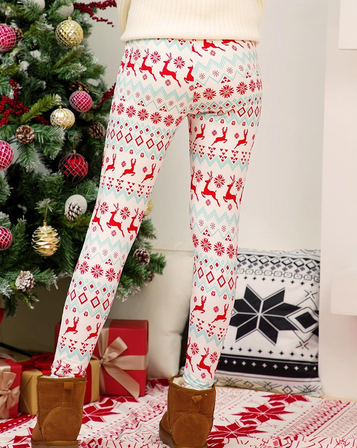 EMMIOL Leggings natalizi con stampa di alci e fiocco di neve
