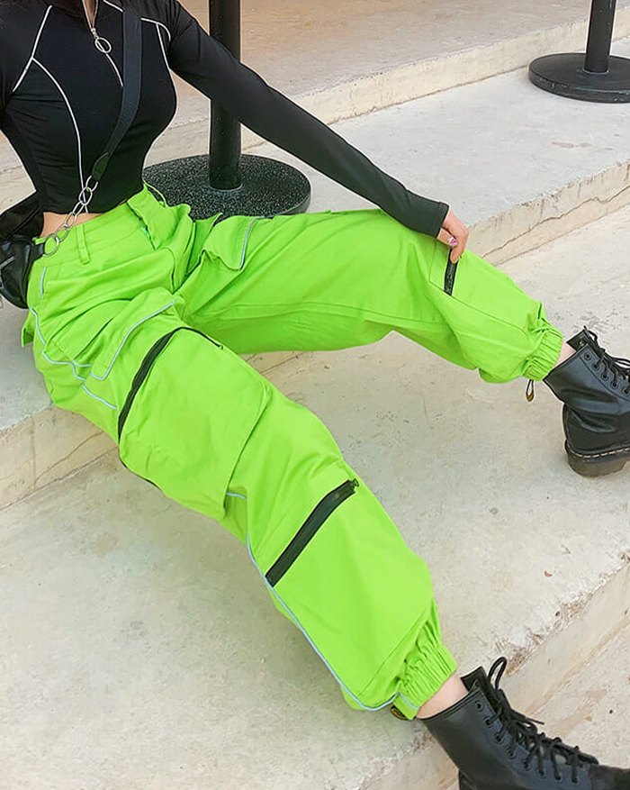 EMMIOL Pantalones cargo de rayas reflectantes