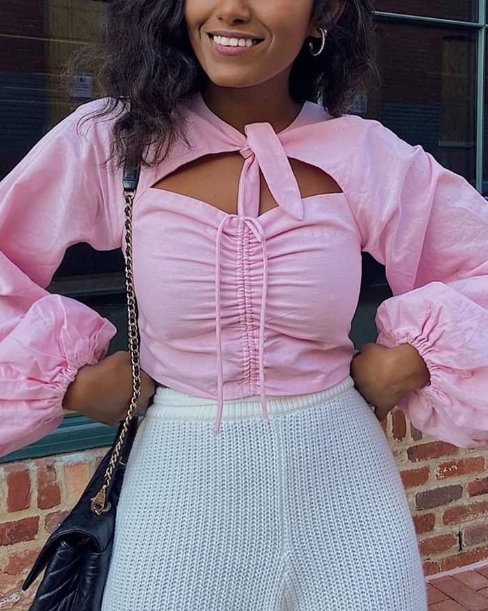 EMMIOL Blusa con manga abullonada y lazo