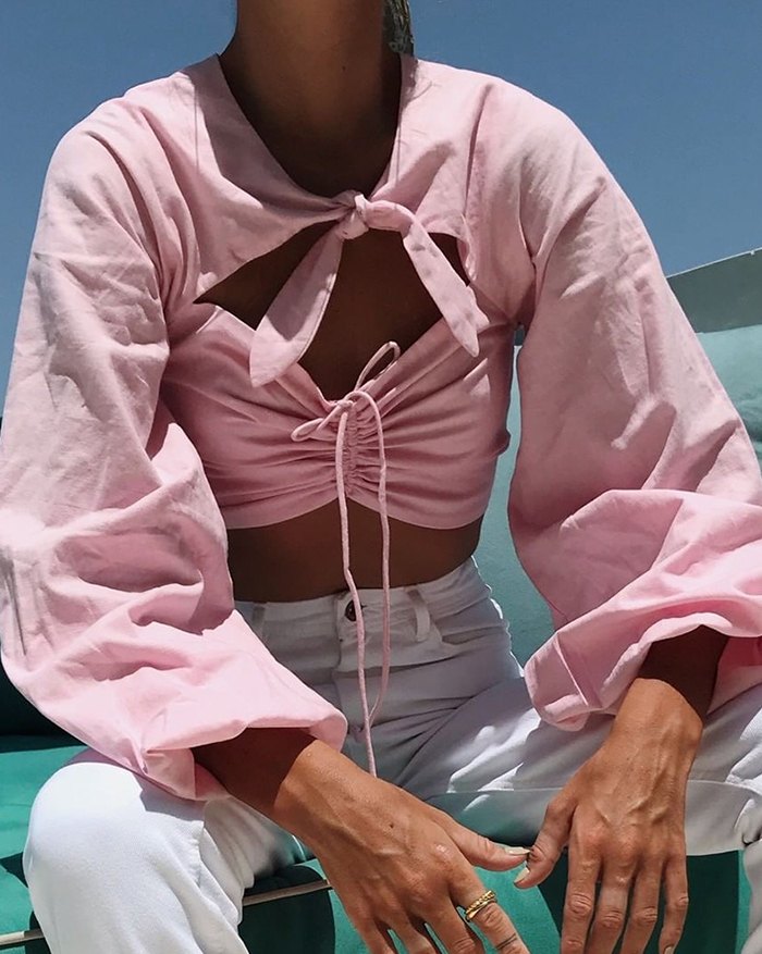 EMMIOL Blusa con manga abullonada y lazo