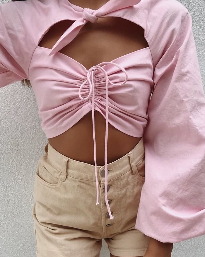 EMMIOL Blusa con manga abullonada y lazo