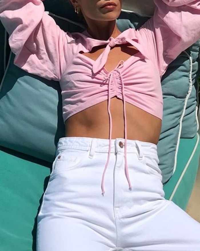 EMMIOL Blusa con manga abullonada y lazo