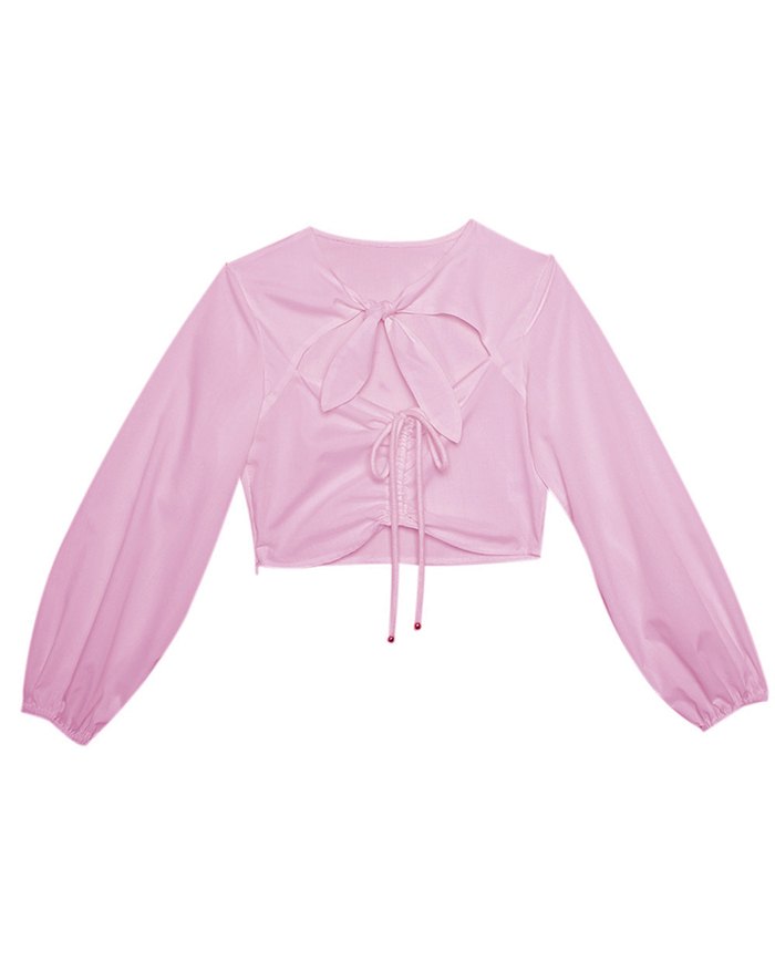 EMMIOL Blusa con manga abullonada y lazo