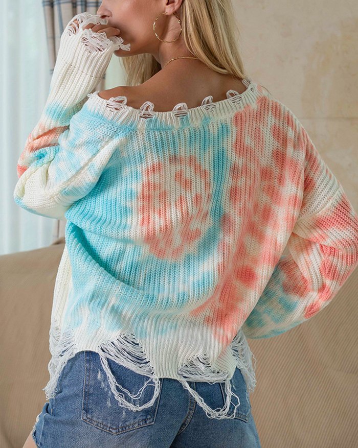 EMMIOL Tie Dye Tassel Sweater