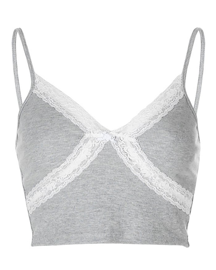 EMMIOL Lace Trim Cropped Cami Top