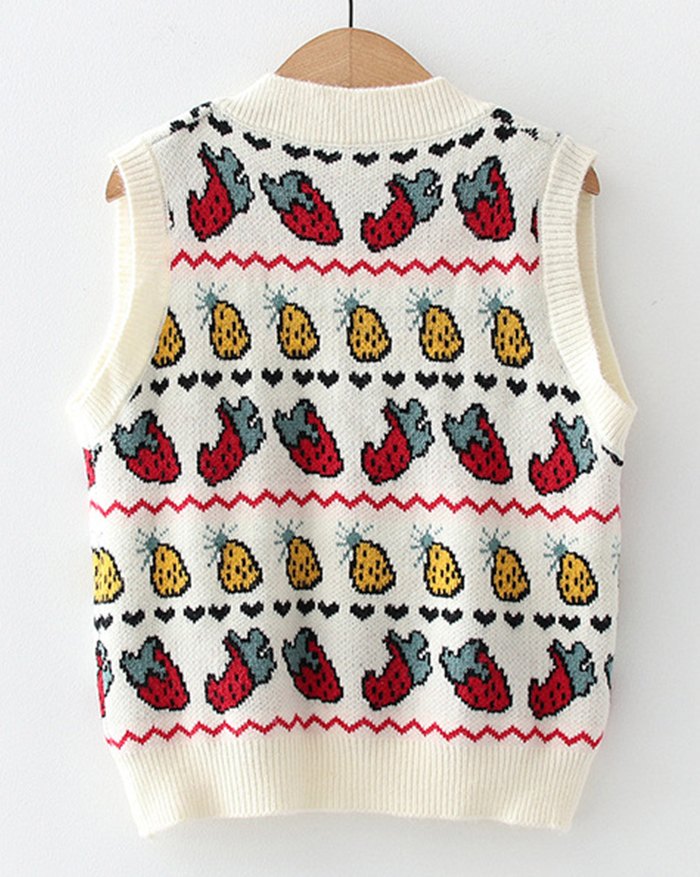 EMMIOL Chaleco estilo suéter con estampado de fresa vintage