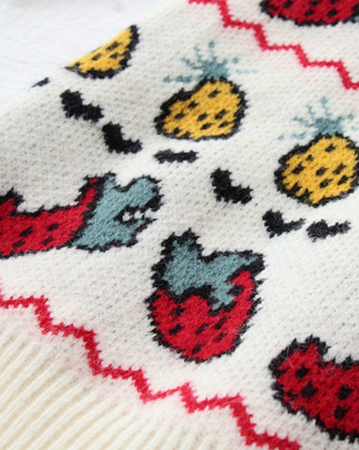 EMMIOL Chaleco estilo suéter con estampado de fresa vintage