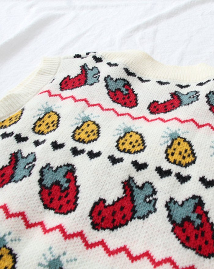 EMMIOL Chaleco estilo suéter con estampado de fresa vintage