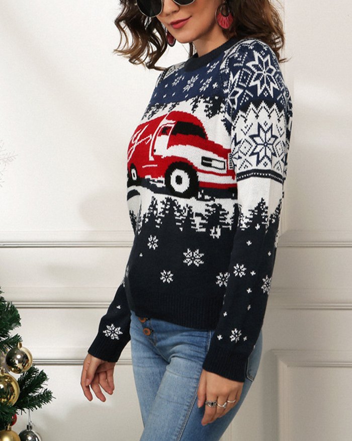 EMMIOL Ugly Christmas Snowflake Jacquard Sweater