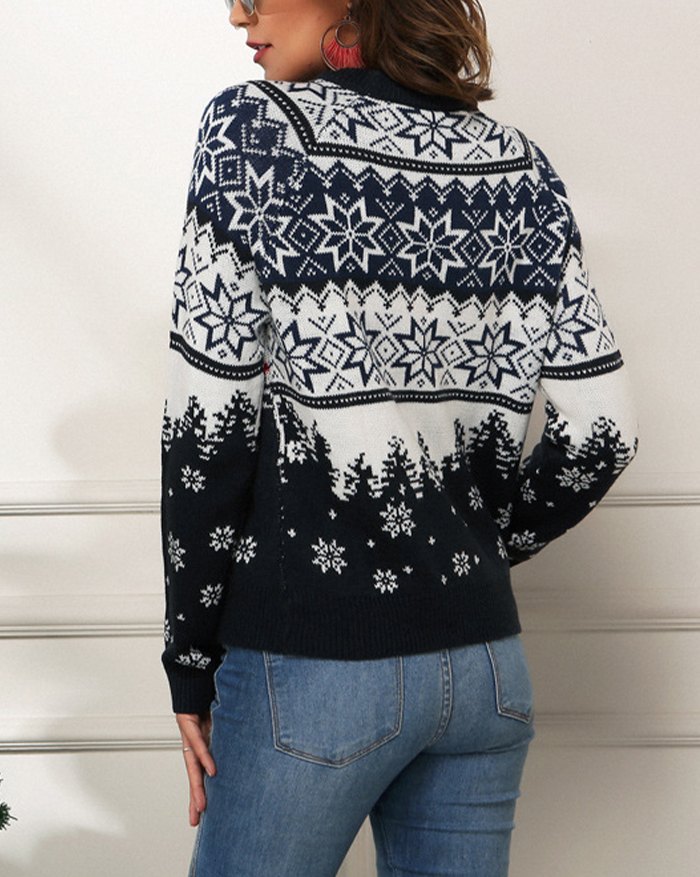 EMMIOL Ugly Christmas Snowflake Jacquard Sweater