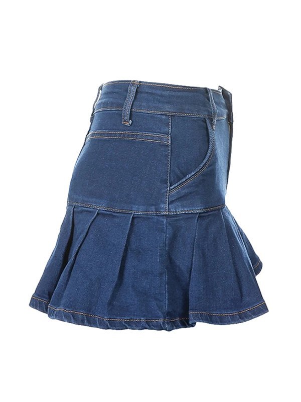 EMMIOL Minifalda plisada de mezclilla