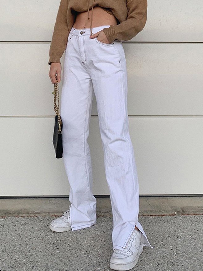 EMMIOL Hip Hop Split Straight Jeans