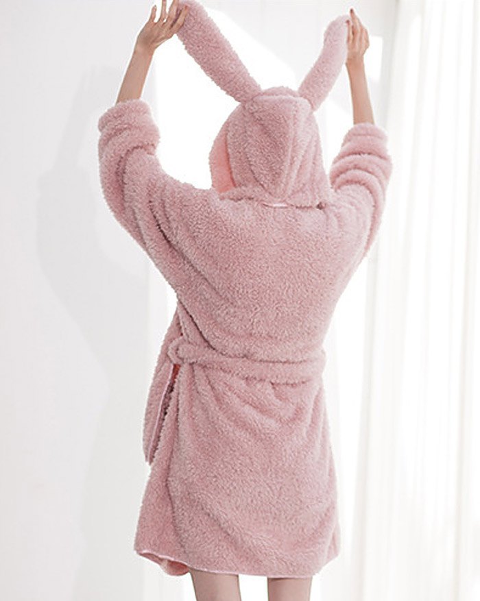 Emmiol Free shipping 2026 Coral Velvet Rabbit Ear Pajama Robe Pink M in ...