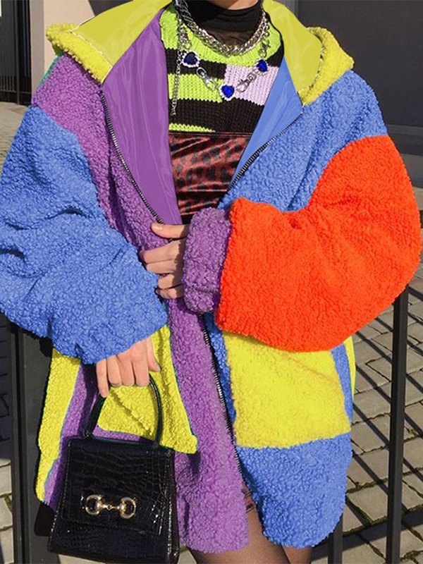 EMMIOL Polar Fleece Colorblock Patchwork Mantel