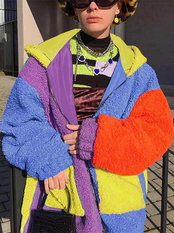 EMMIOL Polar Fleece Colorblock Patchwork Mantel