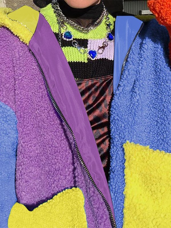 EMMIOL Polar Fleece Colorblock Patchwork Mantel