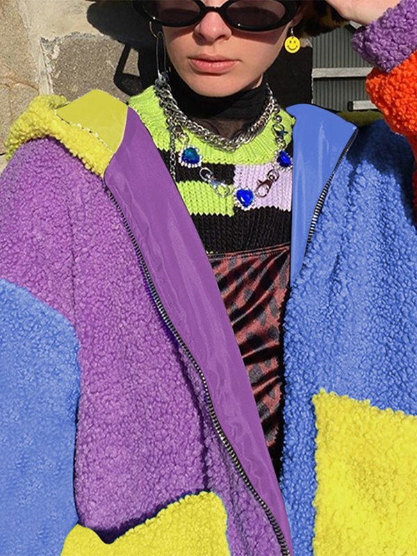 EMMIOL Polar Fleece Colorblock Patchwork Mantel
