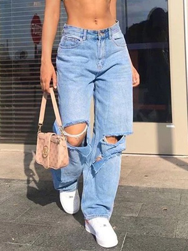 EMMIOL High Waist Ripped Wide Leg Jeans