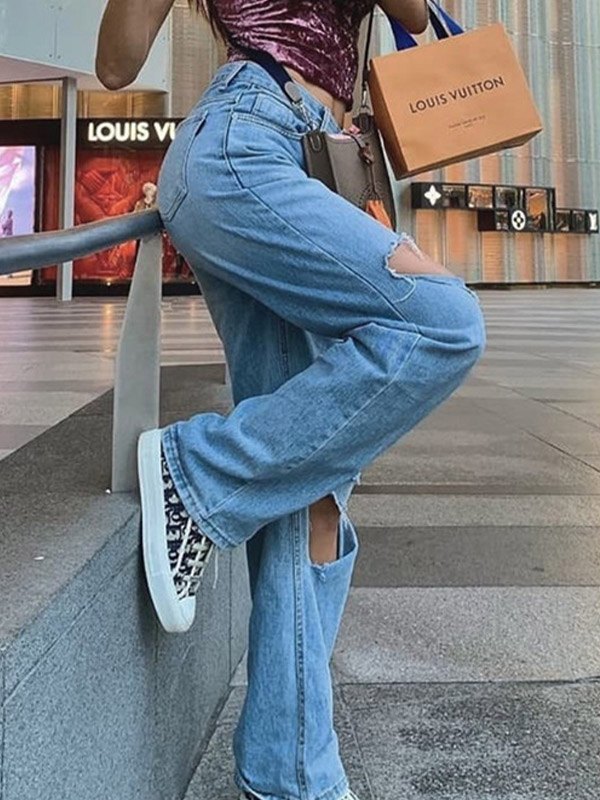 EMMIOL High Waist Ripped Wide Leg Jeans