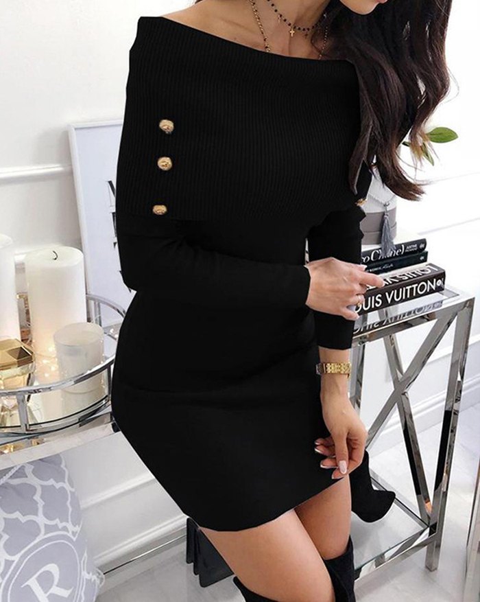 strapless open back dress Pink Off Shoulder Dress Ribbed Long Sleeve Mini Bodycon main image 1