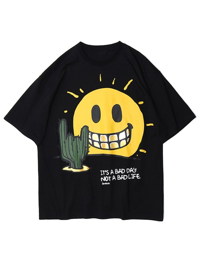 EMMIOL Camiseta con estampado de cara sonriente para hombre