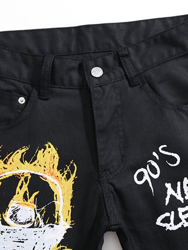 EMMIOL Jeans skinny da uomo con stampa graffiti