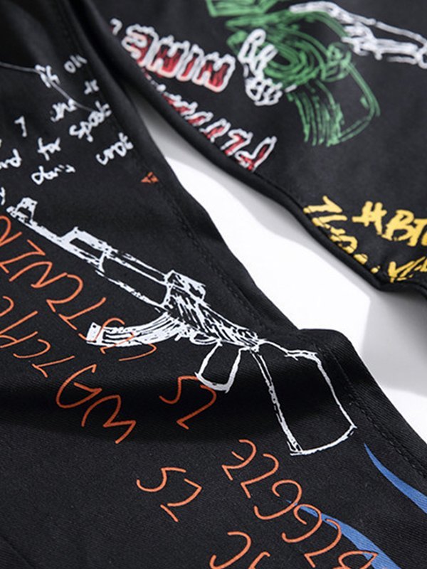 EMMIOL Jeans skinny da uomo con stampa graffiti