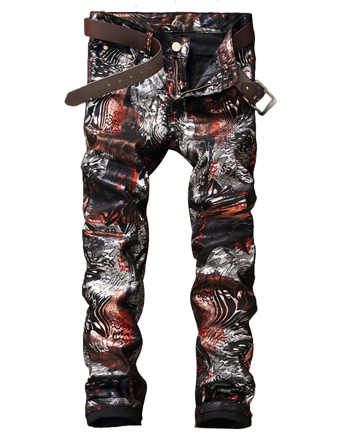 EMMIOL Pantalones estampados de cuero Pu para hombre