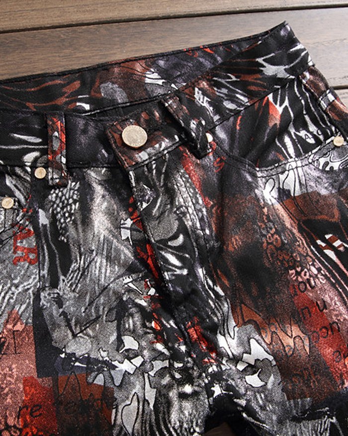 EMMIOL Pantalones estampados de cuero Pu para hombre