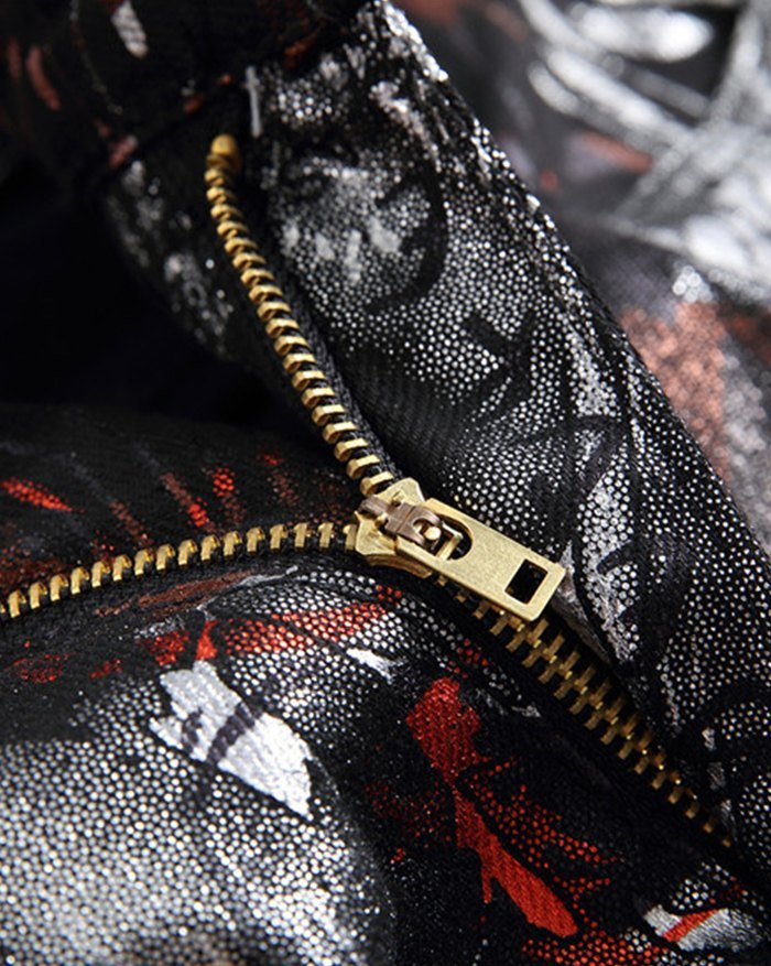 EMMIOL Pantalones estampados de cuero Pu para hombre