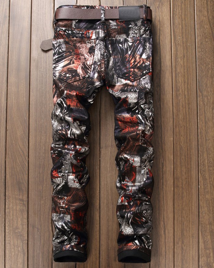 EMMIOL Pantalones estampados de cuero Pu para hombre
