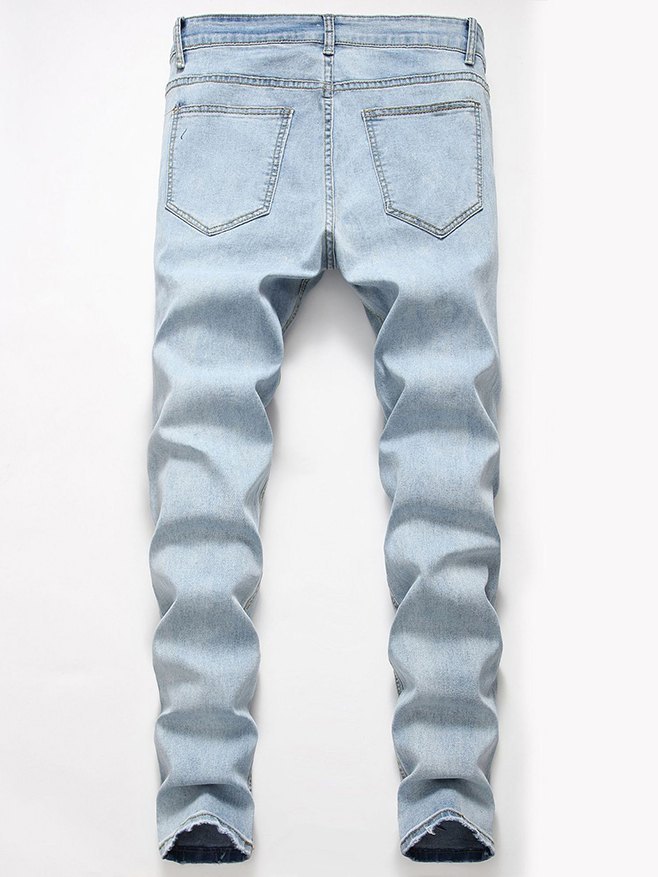 Hombre Vaqueros Corte Slim Rasgado Denim Elástico Angustiado Motero Pantalones e