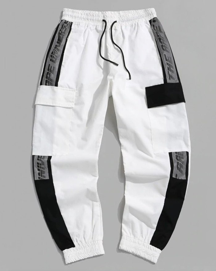 EMMIOL Men's Colorblock Letter Print Cargo Pants