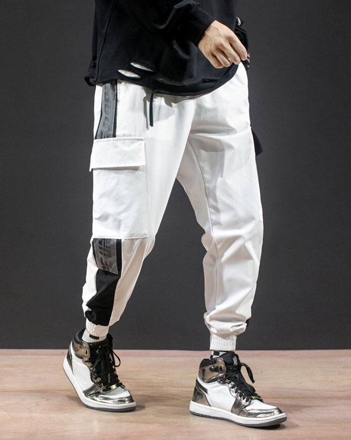 EMMIOL Men's Colorblock Letter Print Cargo Pants